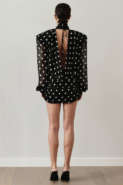 heer Polka Dot High Neck Mini Dress