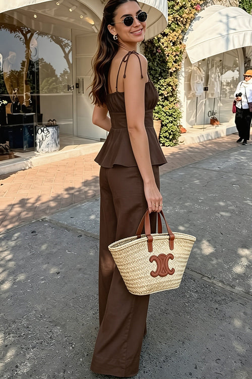 Chic Cami With Ruffle Hem Slim Pants Two Piece Set