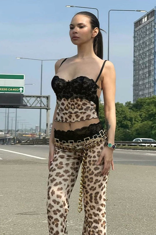 Leopard lace cami crop and low-rise pants set from Hicosy — view 4
