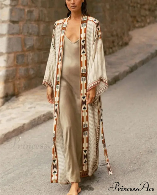 Fabric Ethnic Print Kimono Cardigan Boho Seaside Cover up