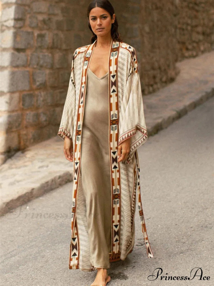 Fabric Ethnic Print Kimono Cardigan Boho Seaside Cover up