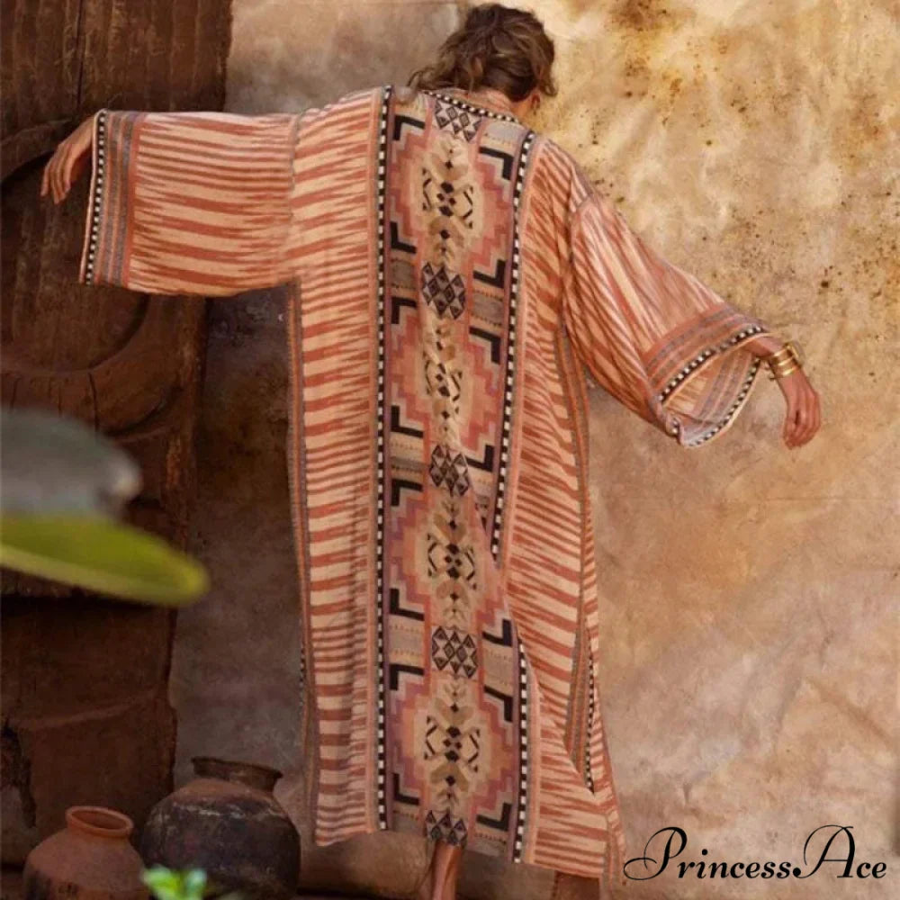 Fabric Ethnic Print Kimono Cardigan Boho Seaside Cover up