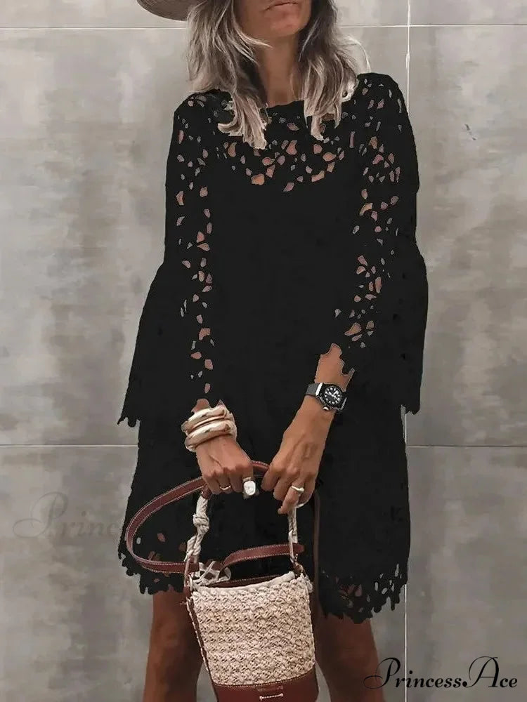 Fall Monochrome Lace Hollow Botanical Informal Botanical Dress