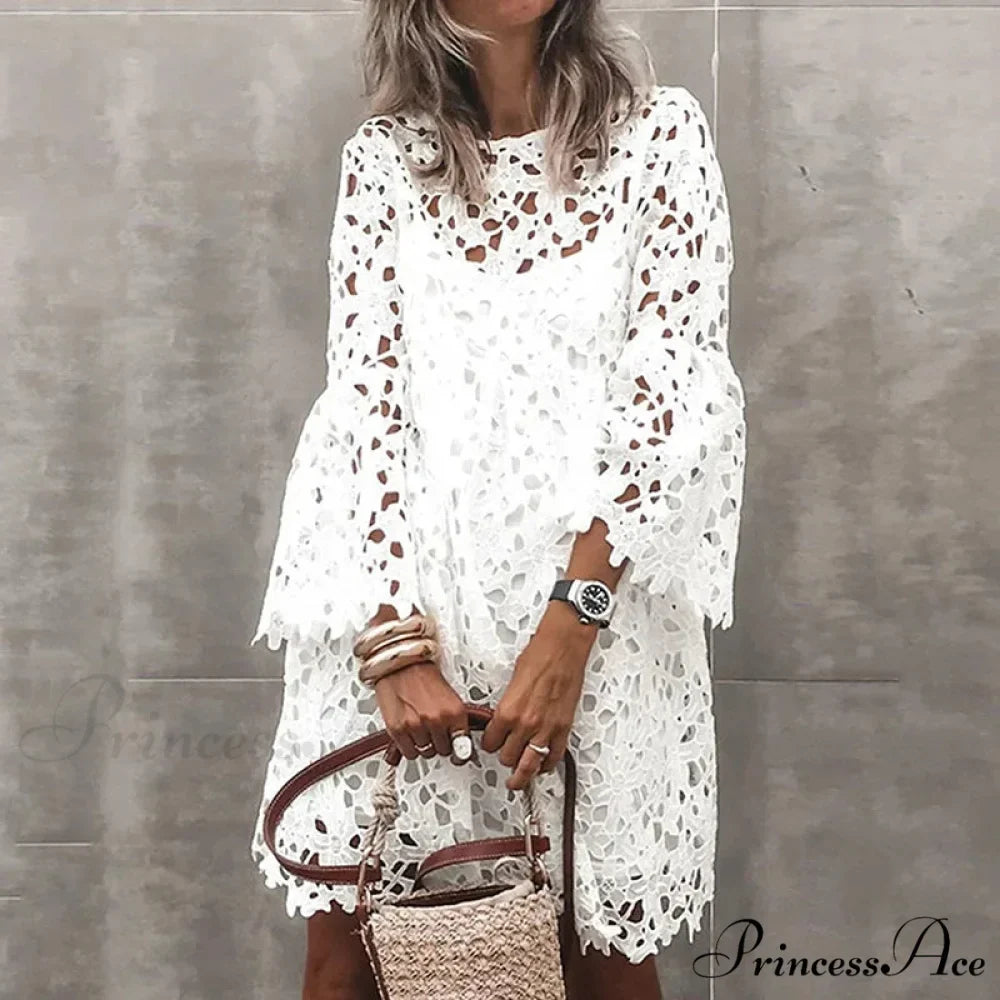Fall Monochrome Lace Hollow Botanical Informal Botanical Dress