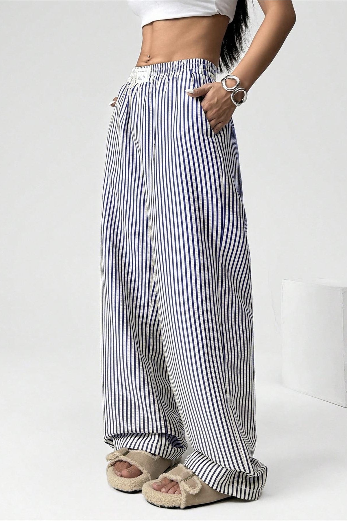 High Waist Striped Casual Pants