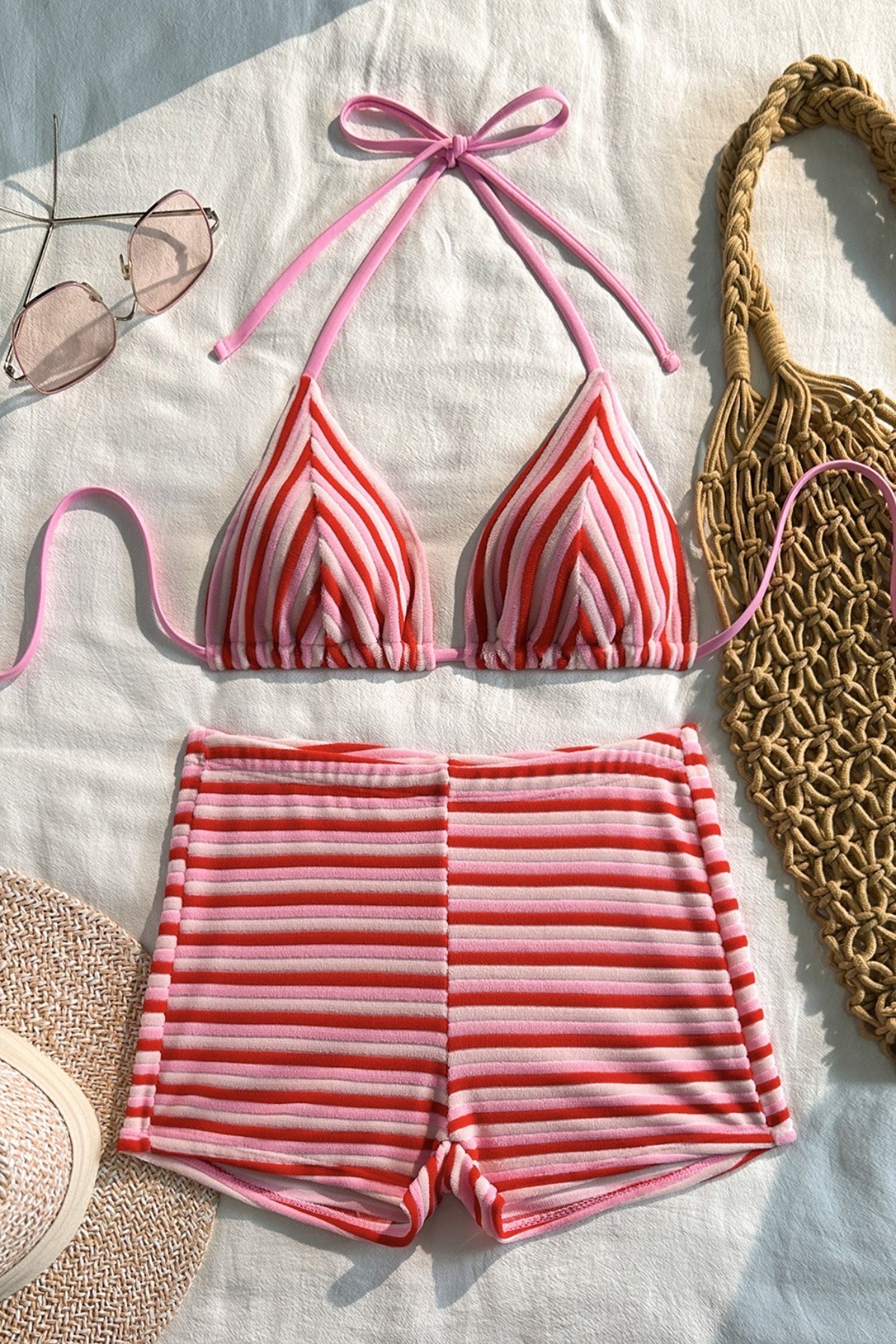 Striped Towel Cloth Fresh Bikini Set