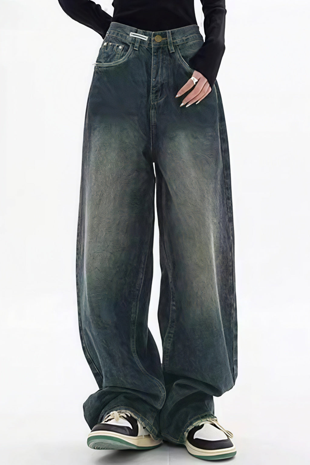 Retro Stylish High Waist Wide Leg Jeans