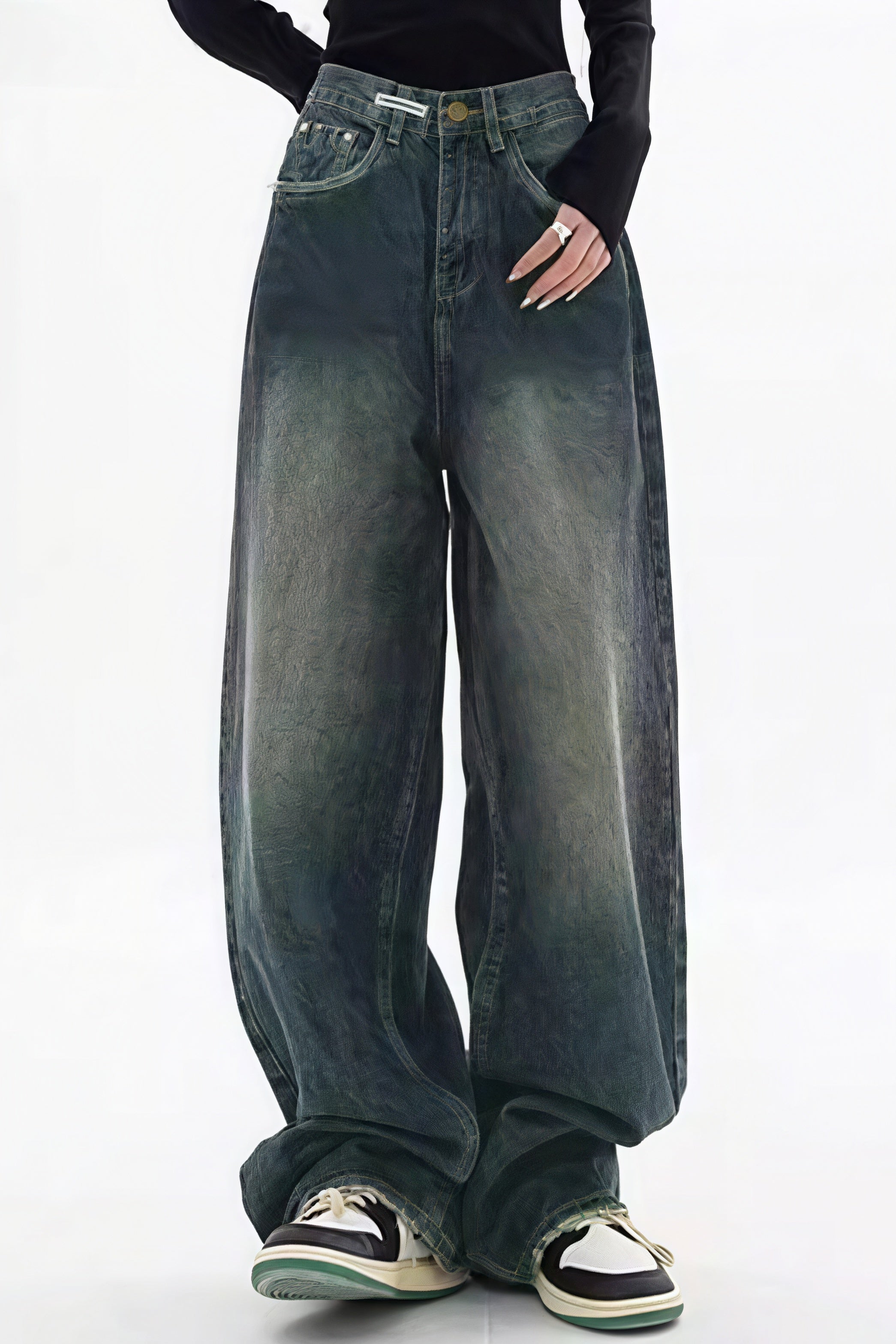 Retro Stylish High Waist Wide Leg Jeans