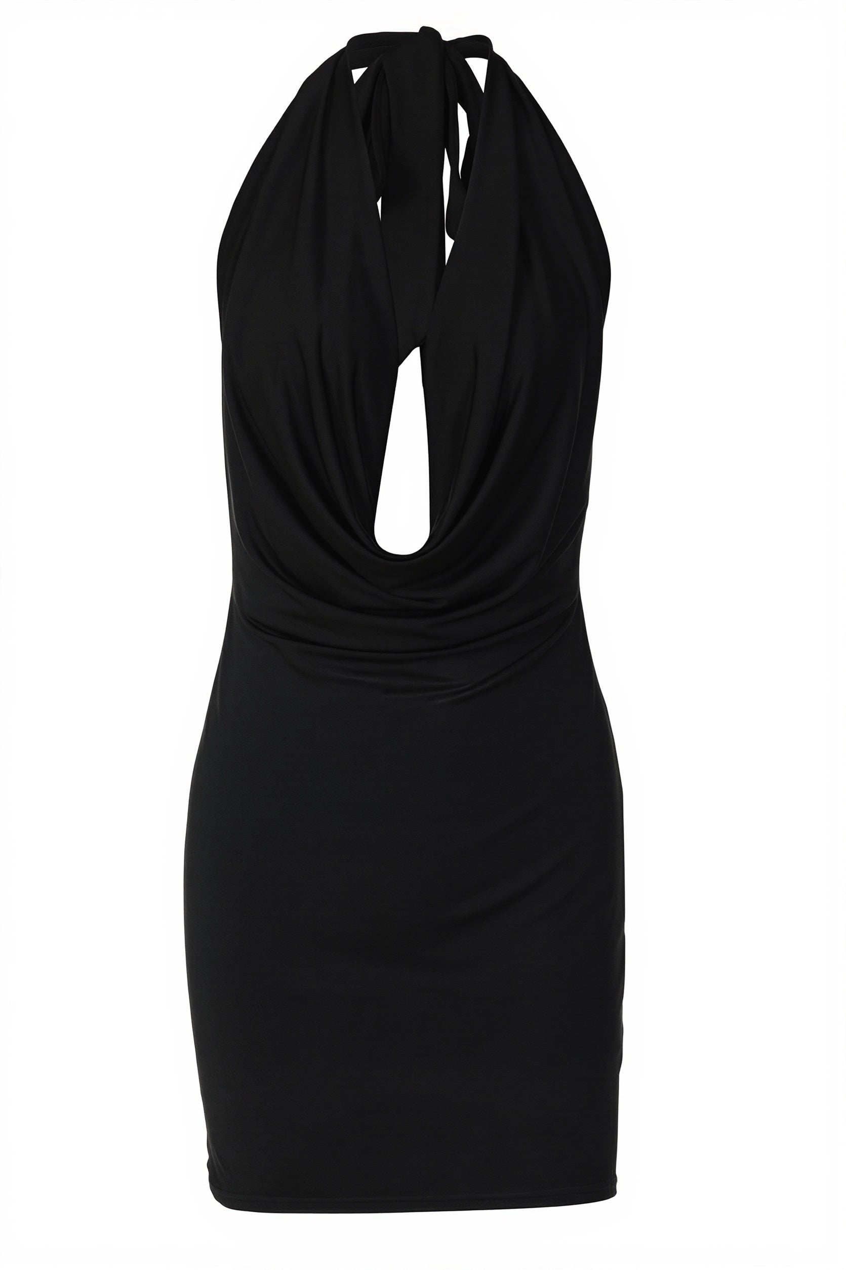 Chic Solid Halter Plunge Backless Bodycon Mini Dress