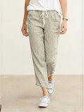 Drawstring Elasticated Waist Cuffed Hem Relaxed Linen Pant