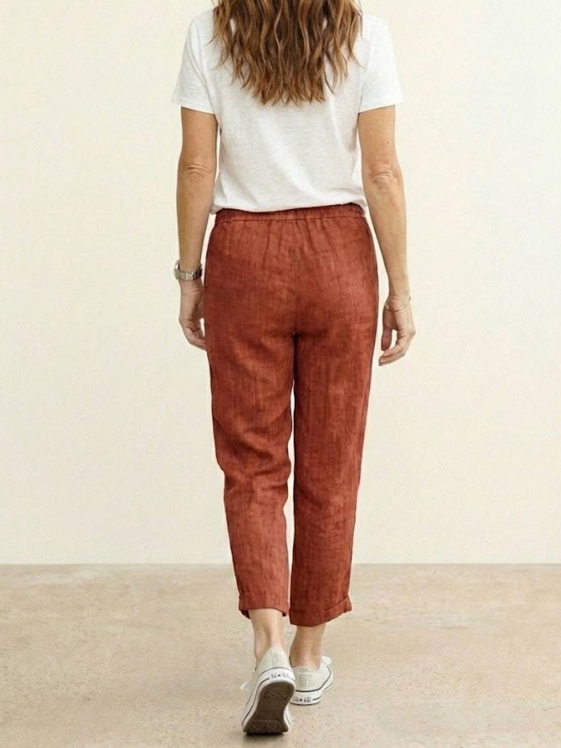 Drawstring Elasticated Waist Cuffed Hem Relaxed Linen Pant