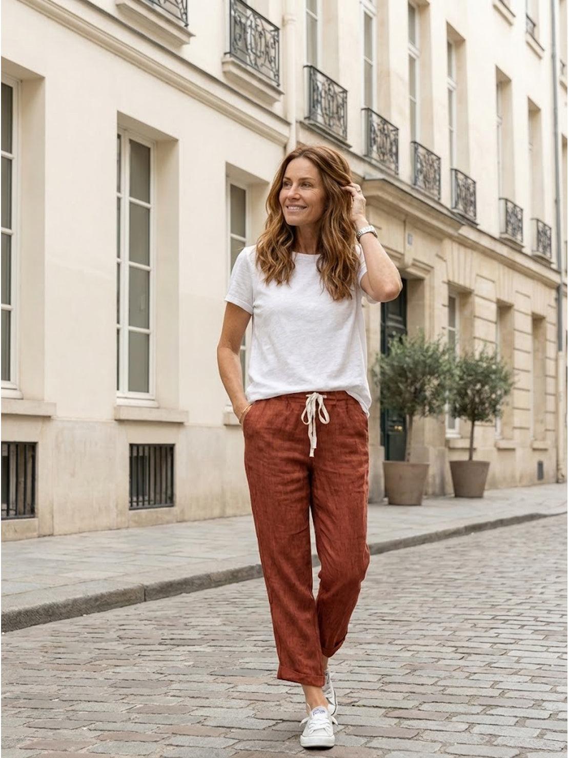 Drawstring Elasticated Waist Cuffed Hem Relaxed Linen Pant