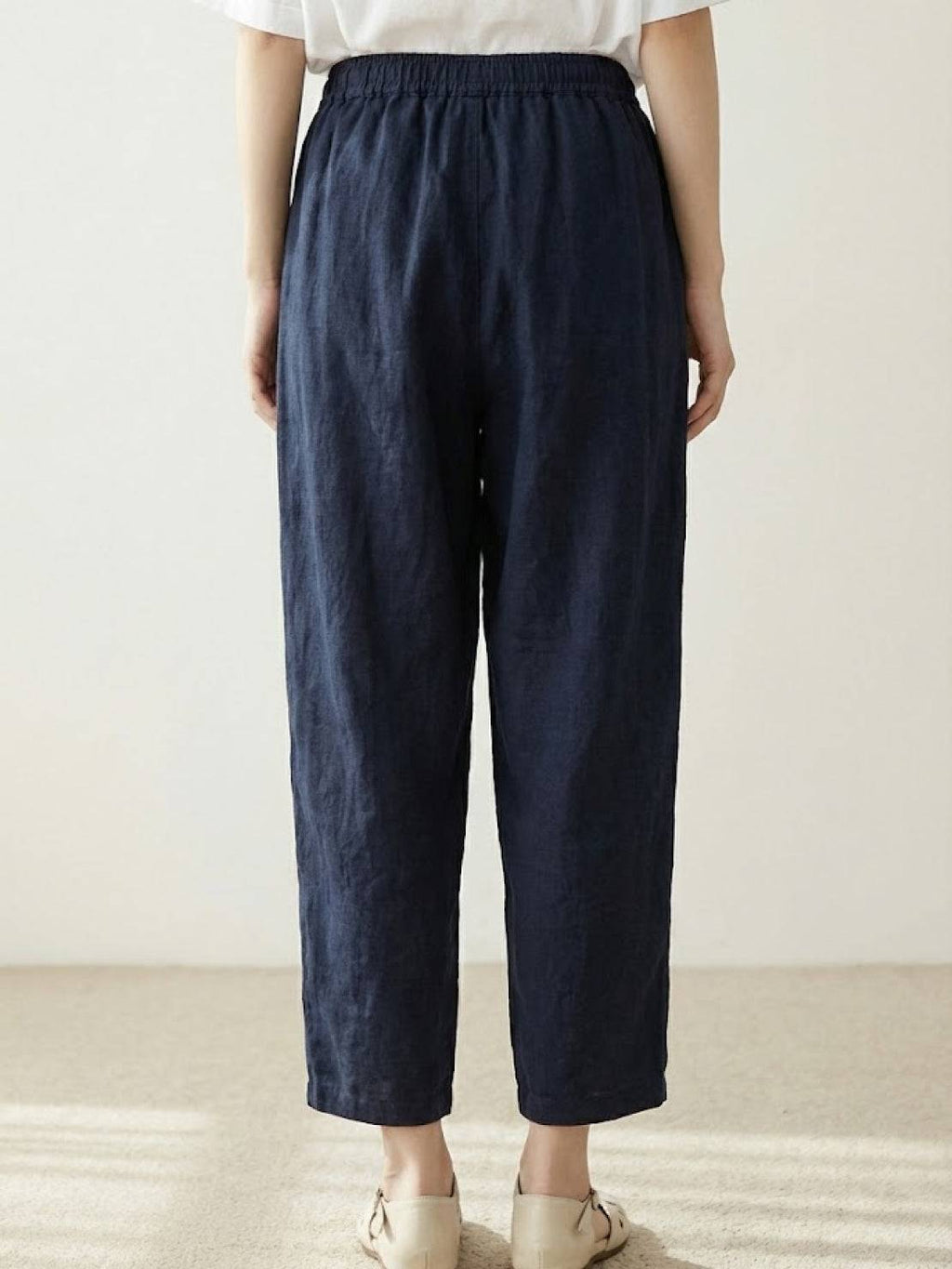Drawstring Elasticated Waist Cuffed Hem Relaxed Linen Pant