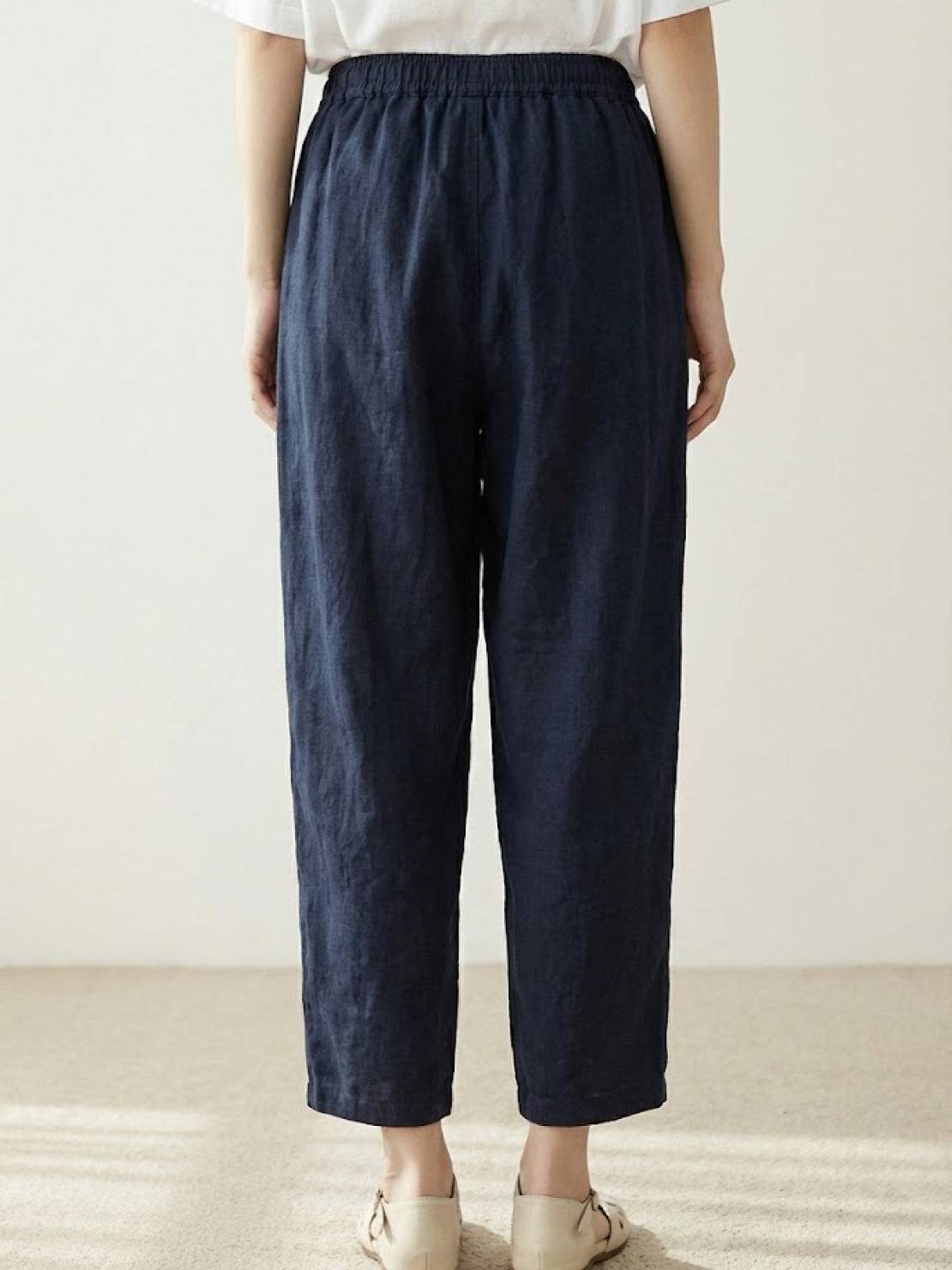 Drawstring Elasticated Waist Cuffed Hem Relaxed Linen Pant