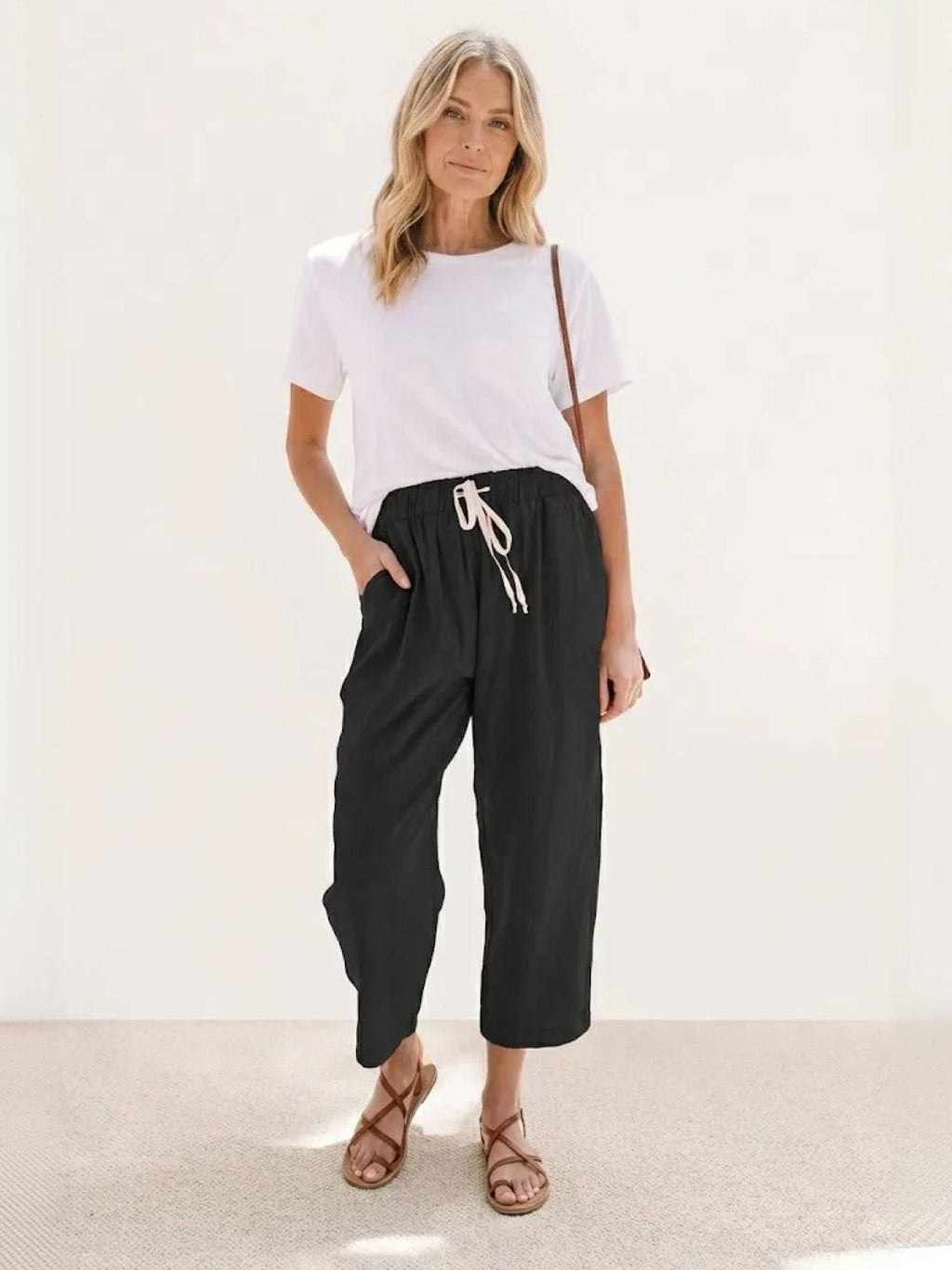 Drawstring Elasticated Waist Cuffed Hem Relaxed Linen Pant