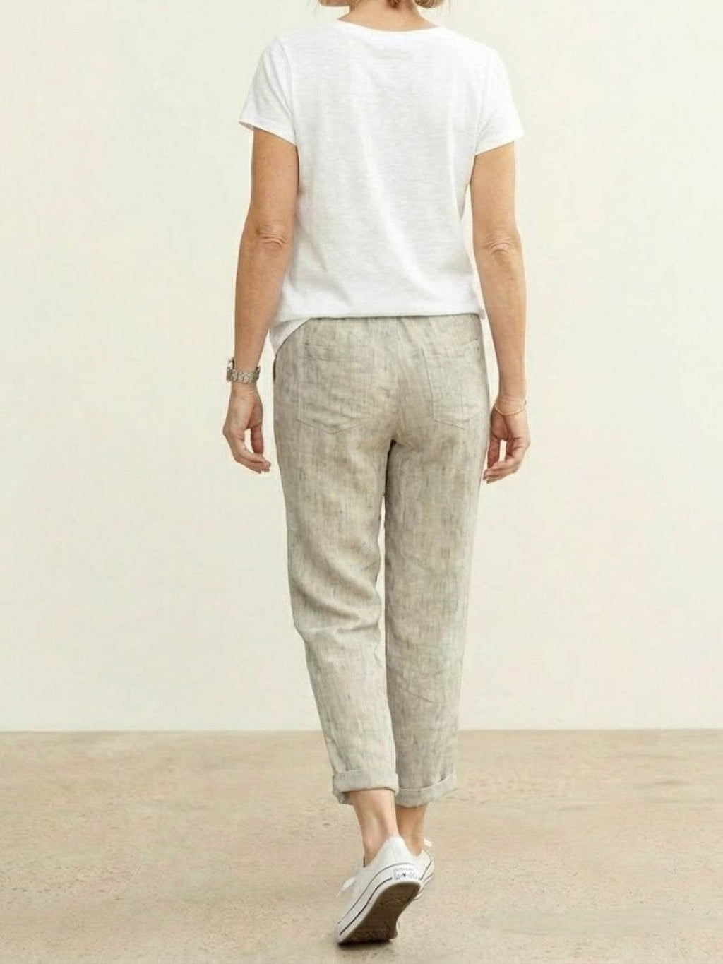 Drawstring Elasticated Waist Cuffed Hem Relaxed Linen Pant