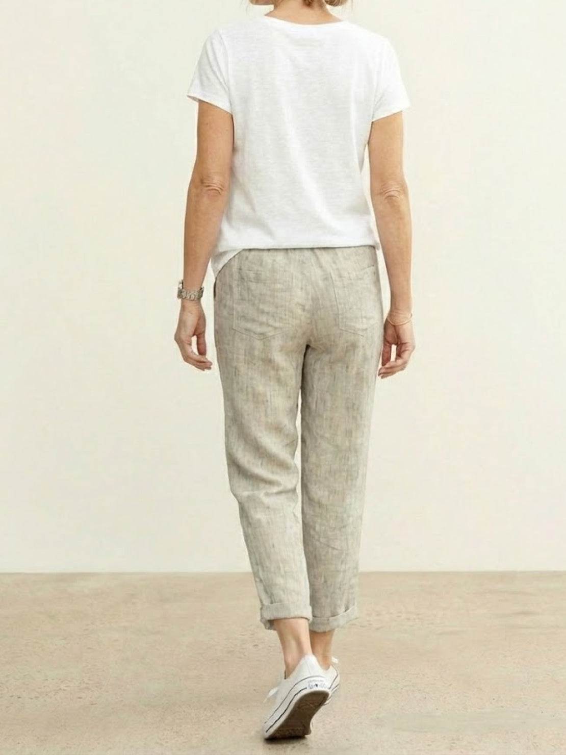 Drawstring Elasticated Waist Cuffed Hem Relaxed Linen Pant