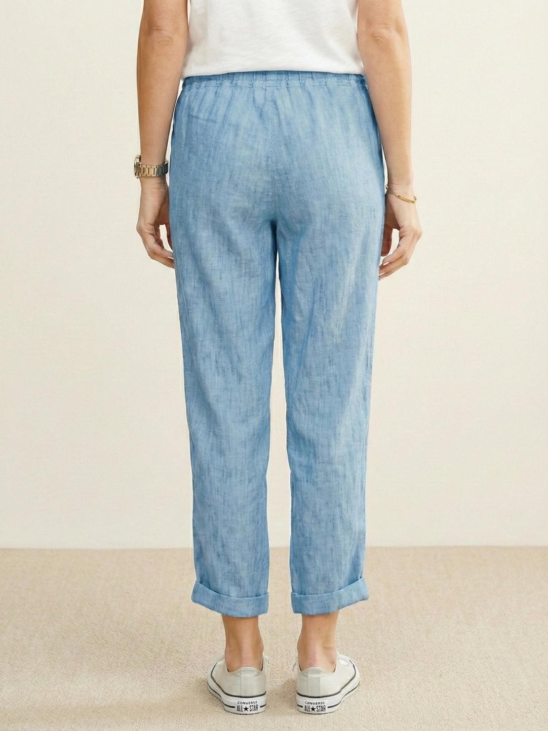 Drawstring Elasticated Waist Cuffed Hem Relaxed Linen Pant