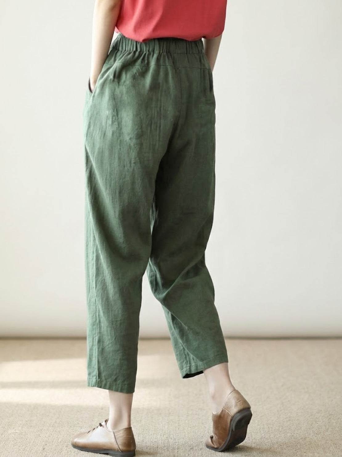 Drawstring Elasticated Waist Cuffed Hem Relaxed Linen Pant