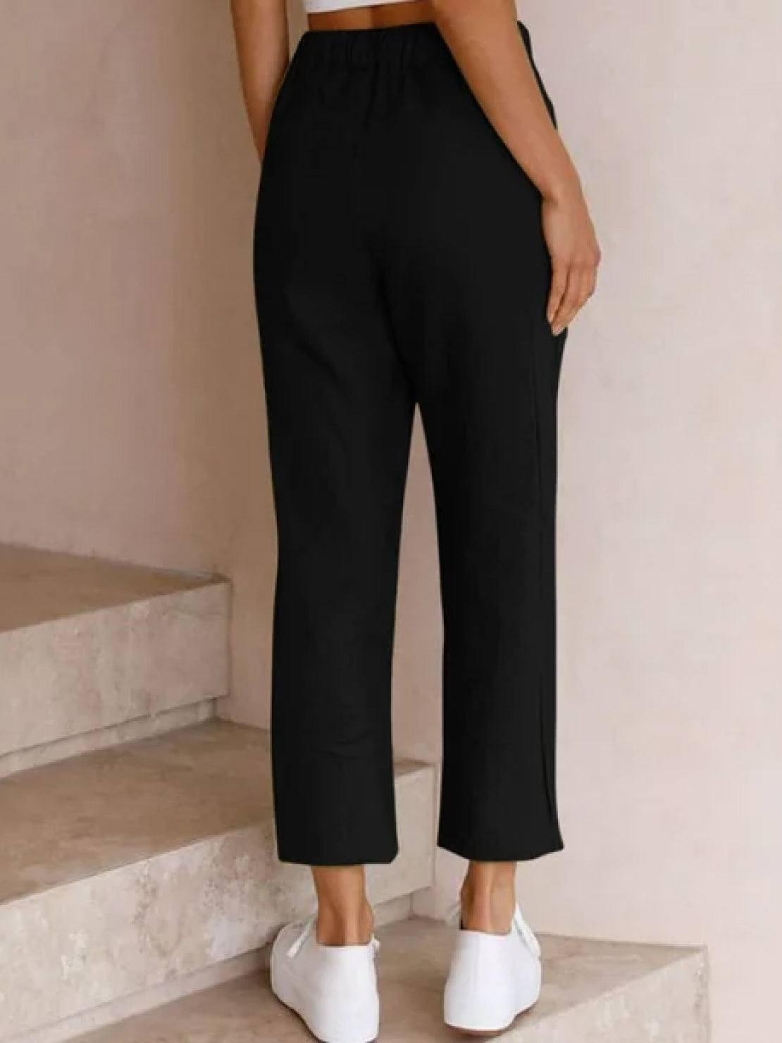 Drawstring Elasticated Waist Cuffed Hem Relaxed Linen Pant