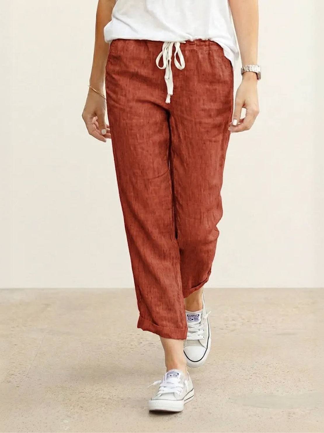 Drawstring Elasticated Waist Cuffed Hem Relaxed Linen Pant