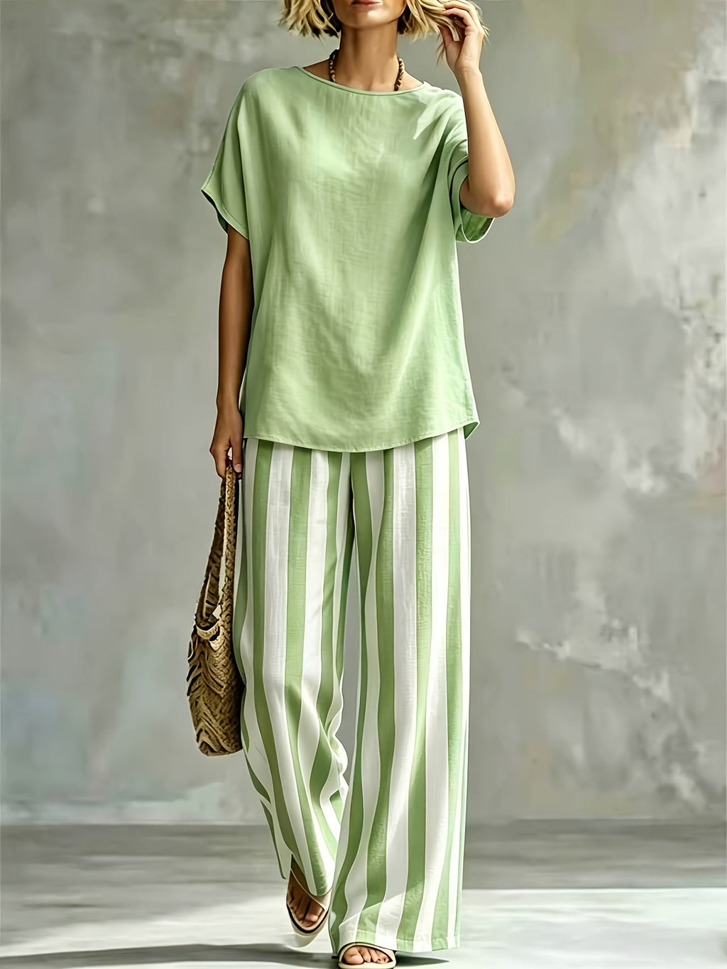 Striped Wide Leg Two Piece Set for Vacation Style