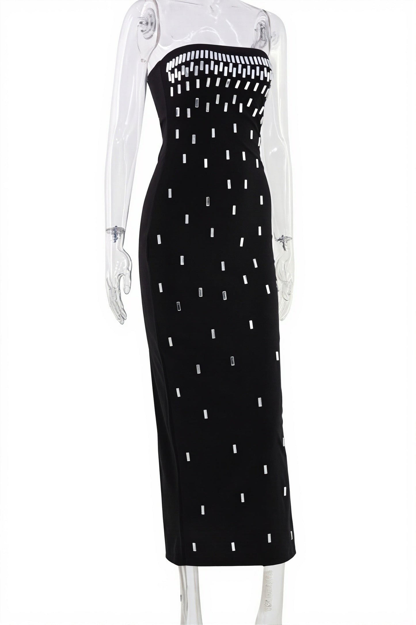 Solid Strapless Rhinestone Maxi Dress