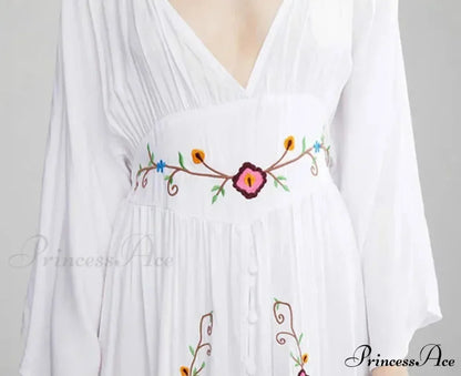 Flare Extended Sleeve Low-cut Cotton Dress
