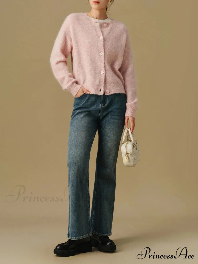 Flexible Circular Neck Winter Knitted Cardigan for Women