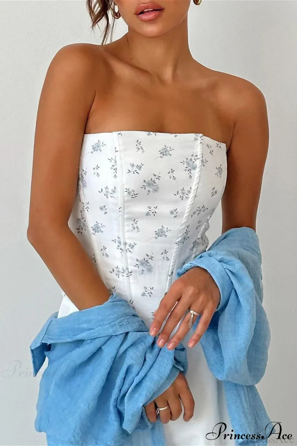 Floral boned back-tie waist cincher corset from Hicosy — view 3