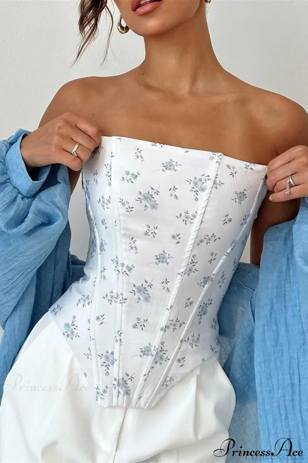 Floral boned back-tie waist cincher corset from Hicosy — view 4