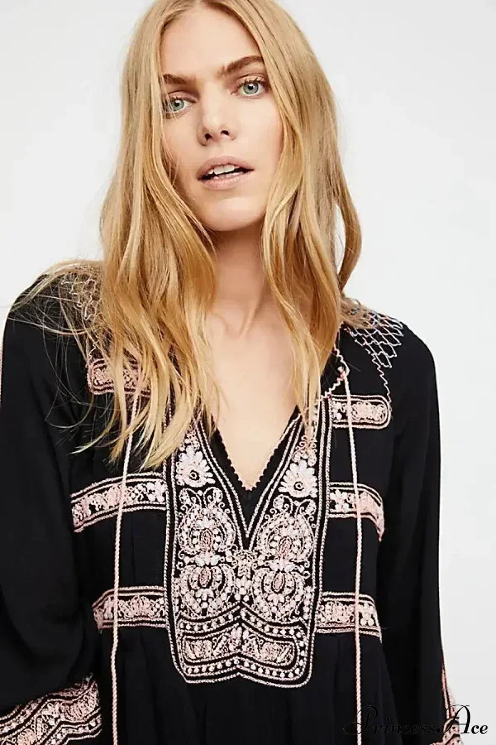 Floral Embroidered Tassel Oversized Cotton Boho Dress