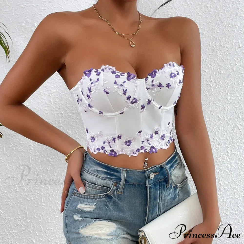 Floral Korean Open-Back Fishbone Corset Top