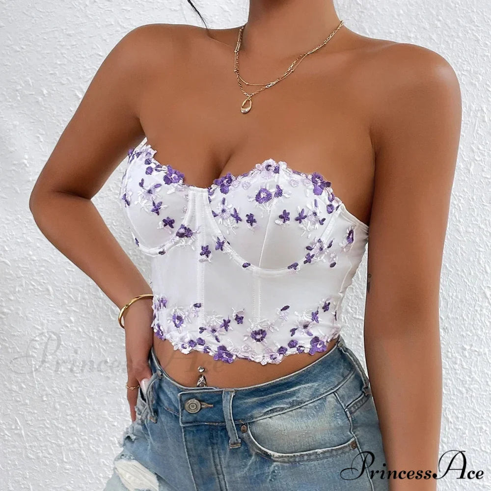 Floral Korean Open-Back Fishbone Corset Top