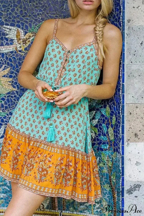Floral Print Sleeveless Elastic Waist Strapless Rayon Boho Dress