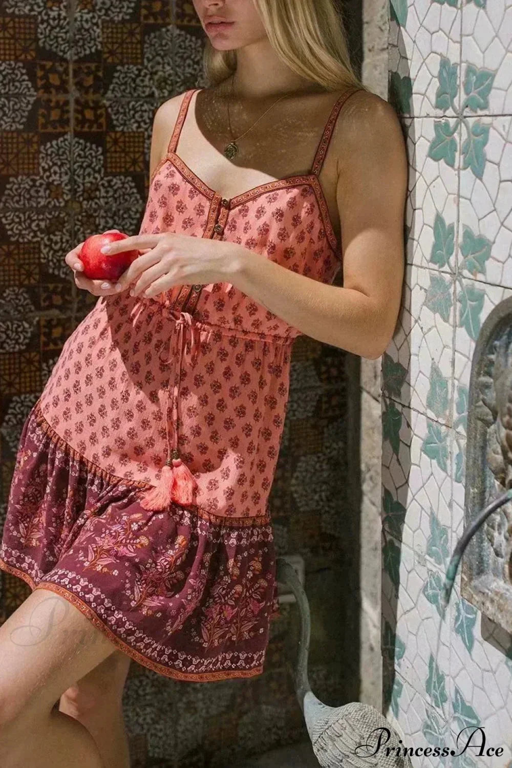 Floral Print Sleeveless Elastic Waist Strapless Rayon Boho Dress