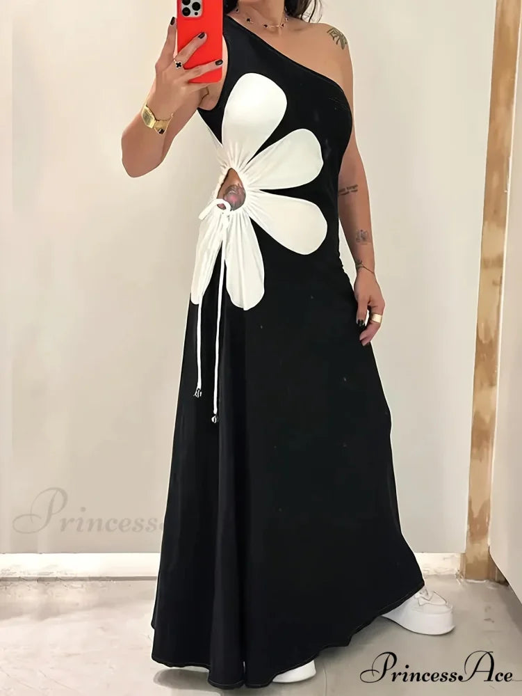 Floral Sleeveless Back Zipper Long Blossom Dress