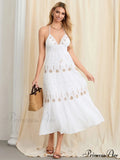 Floral Stitched Cinch-Up Halter Bohemian Open-Back A-Line Beach Dress