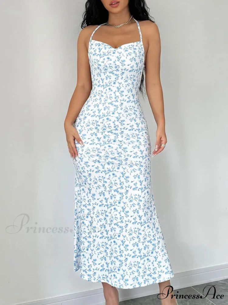 Flower Bound Open-Back Halter Divided Flower Dress