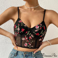 Flower Bustier Crop Top with Clasp Halter Tank