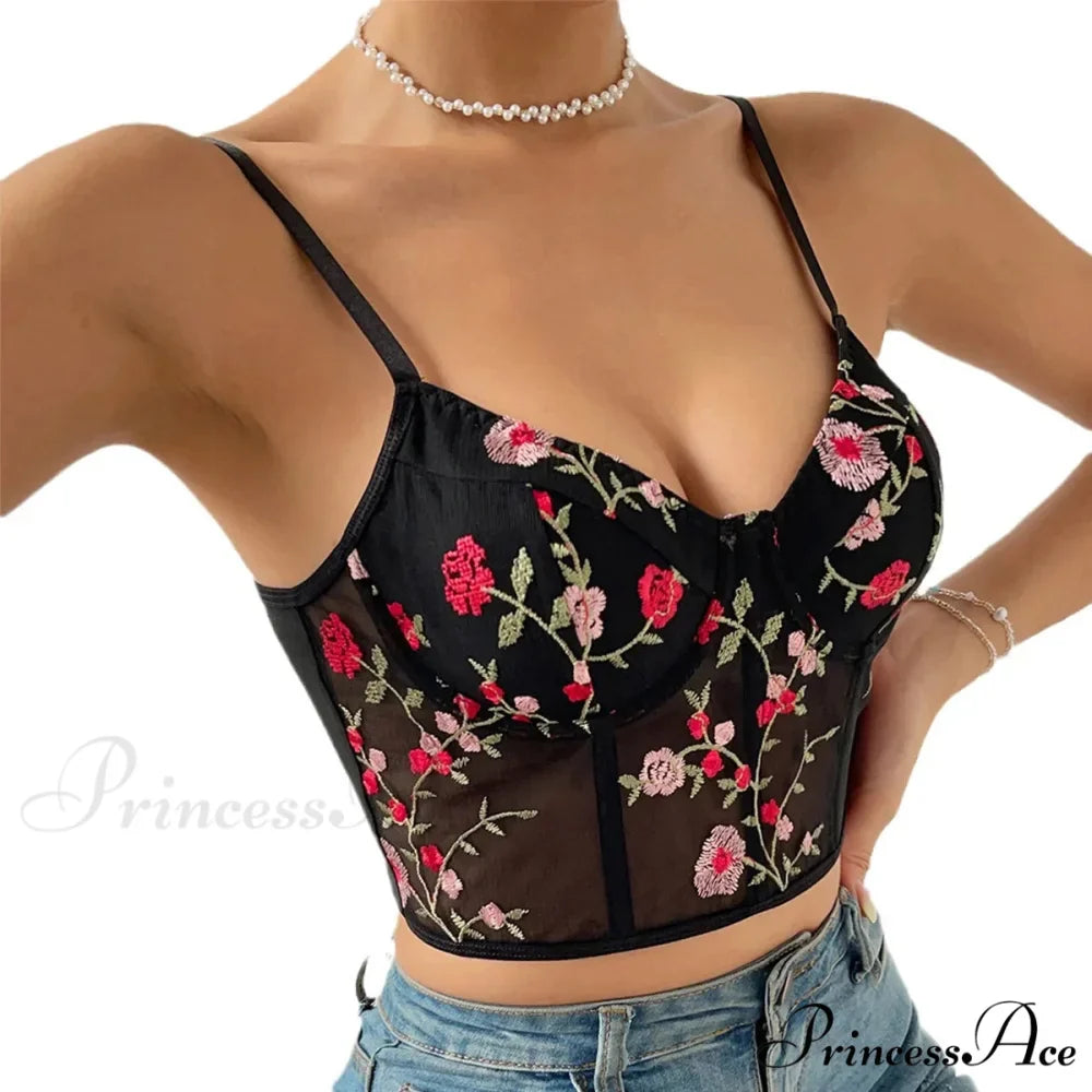 Flower Bustier Crop Top with Clasp Halter Tank