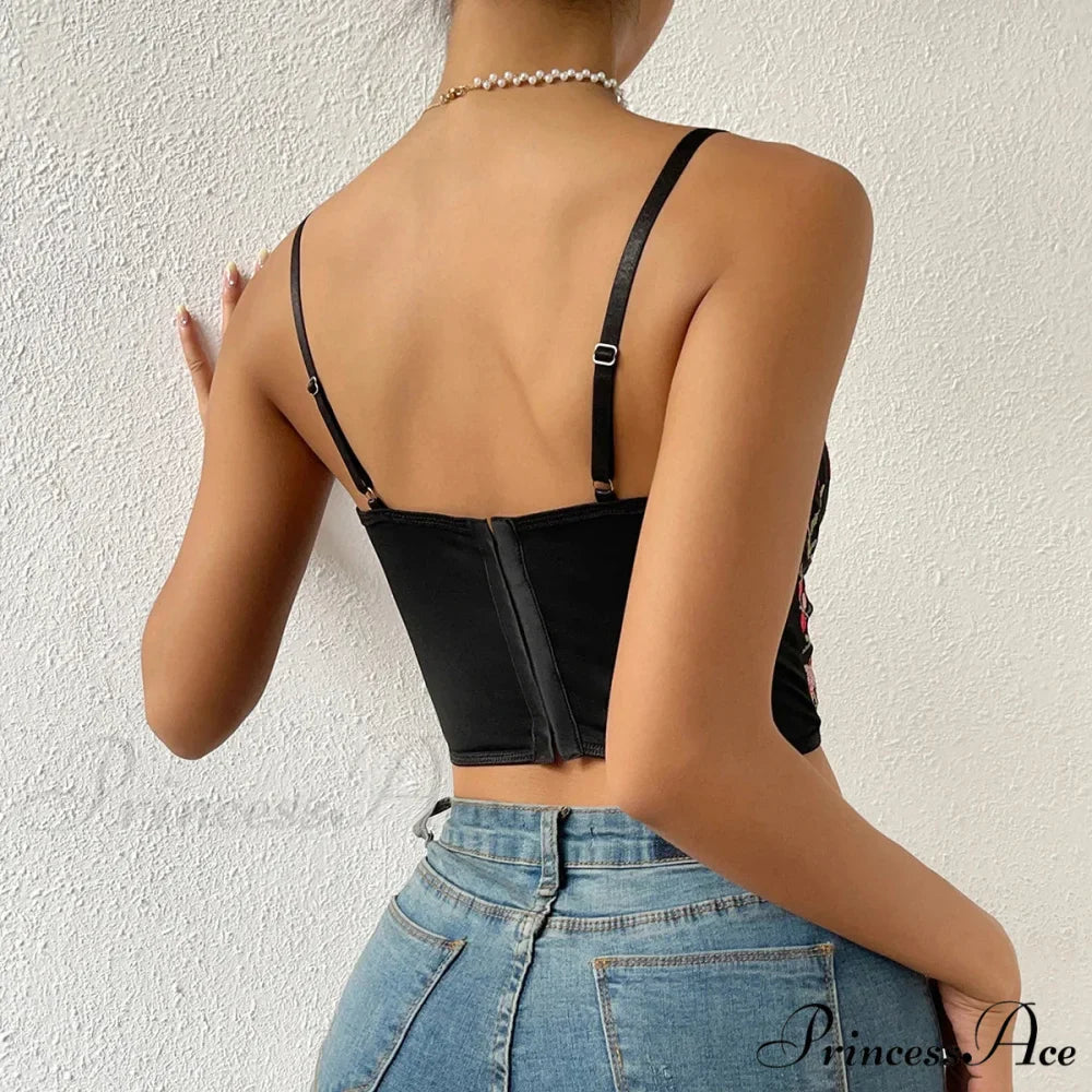 Flower Bustier Crop Top with Clasp Halter Tank