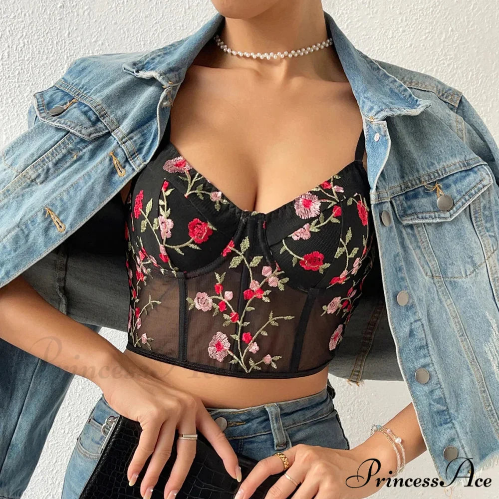 Flower Bustier Crop Top with Clasp Halter Tank