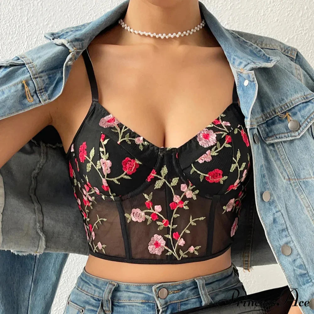 Flower Bustier Crop Top with Clasp Halter Tank