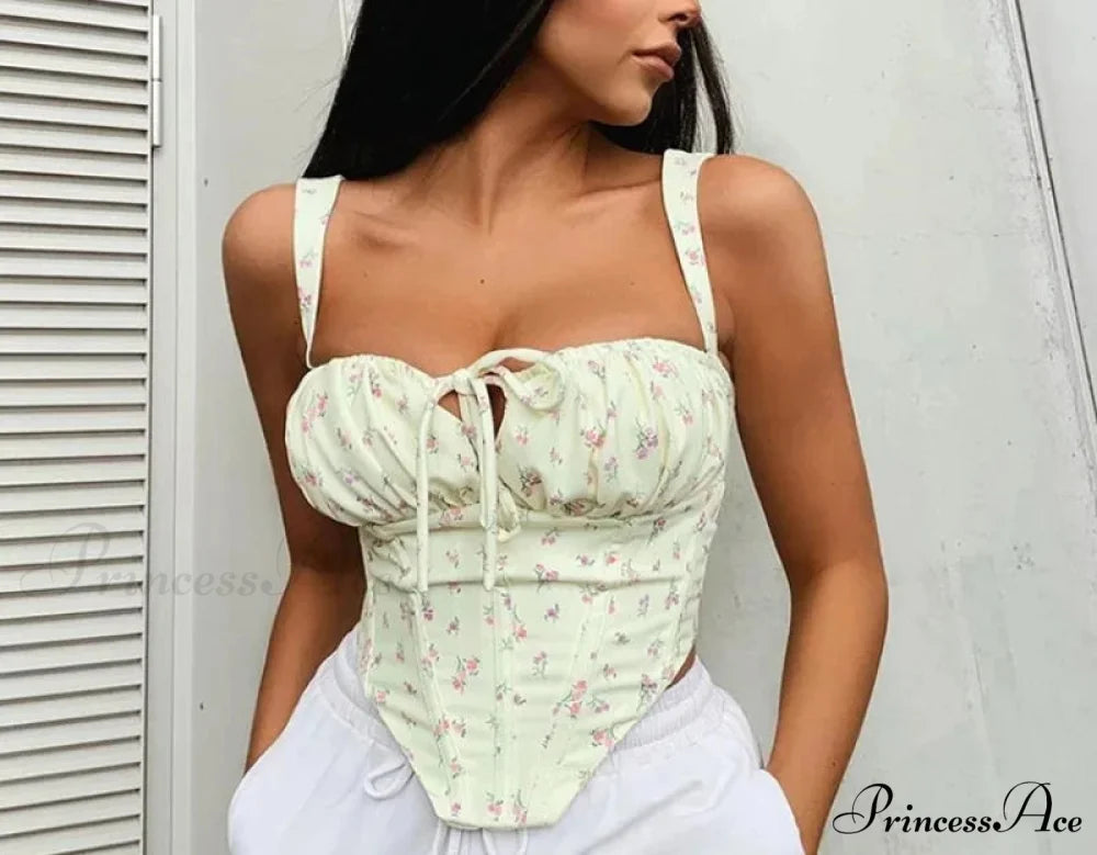 Flower Lace Gathered Tie Fitted Open Back Bustier