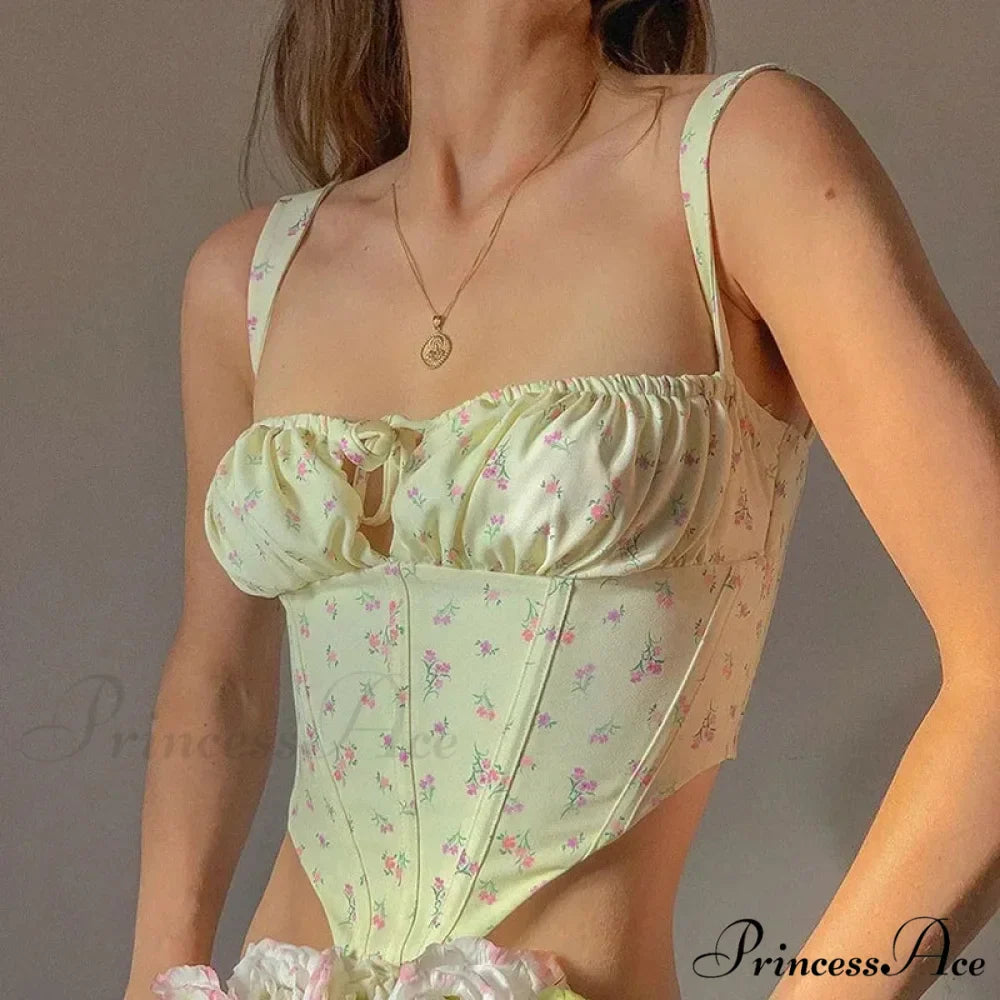Flower Lace Gathered Tie Fitted Open Back Bustier