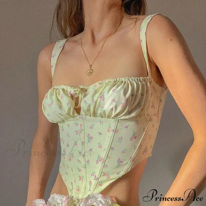 Flower Lace Gathered Tie Fitted Open Back Bustier