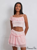 Flower Pattern Frill Sling Cropped Camisole Mini Skirt Flowered Dress