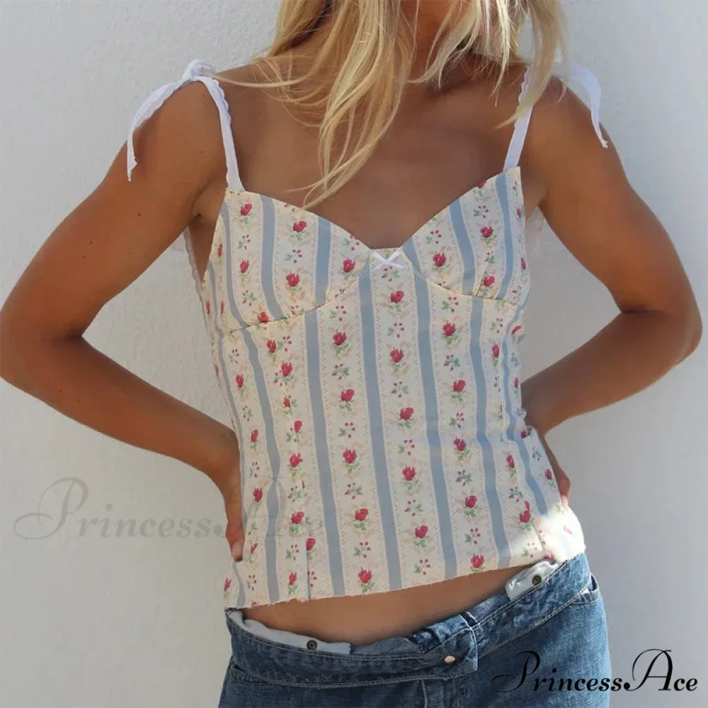 Flower Pattern Lace-Up Open-Back Fairycore Crop Top