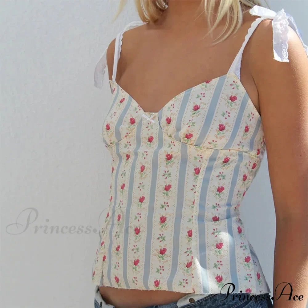 Flower Pattern Lace-Up Open-Back Fairycore Crop Top